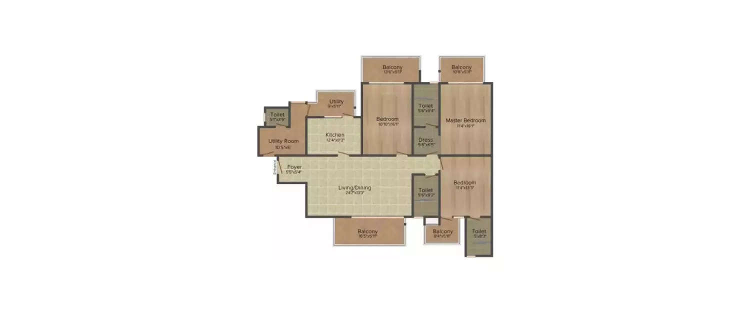 Floor plan for 3 BHK