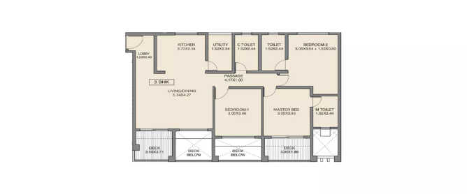 Godrej 24 Hinjewadi - Floor plan 3 BHK 873 Sq.ft
