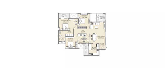 Godrej Infinity Mundhwa - Floor plan 3 BHK 855 Sq.ft