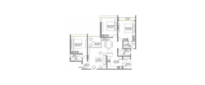 Godrej Lake Gardens Haralur - Floor plan 3 BHK 1645 Sq.ft
