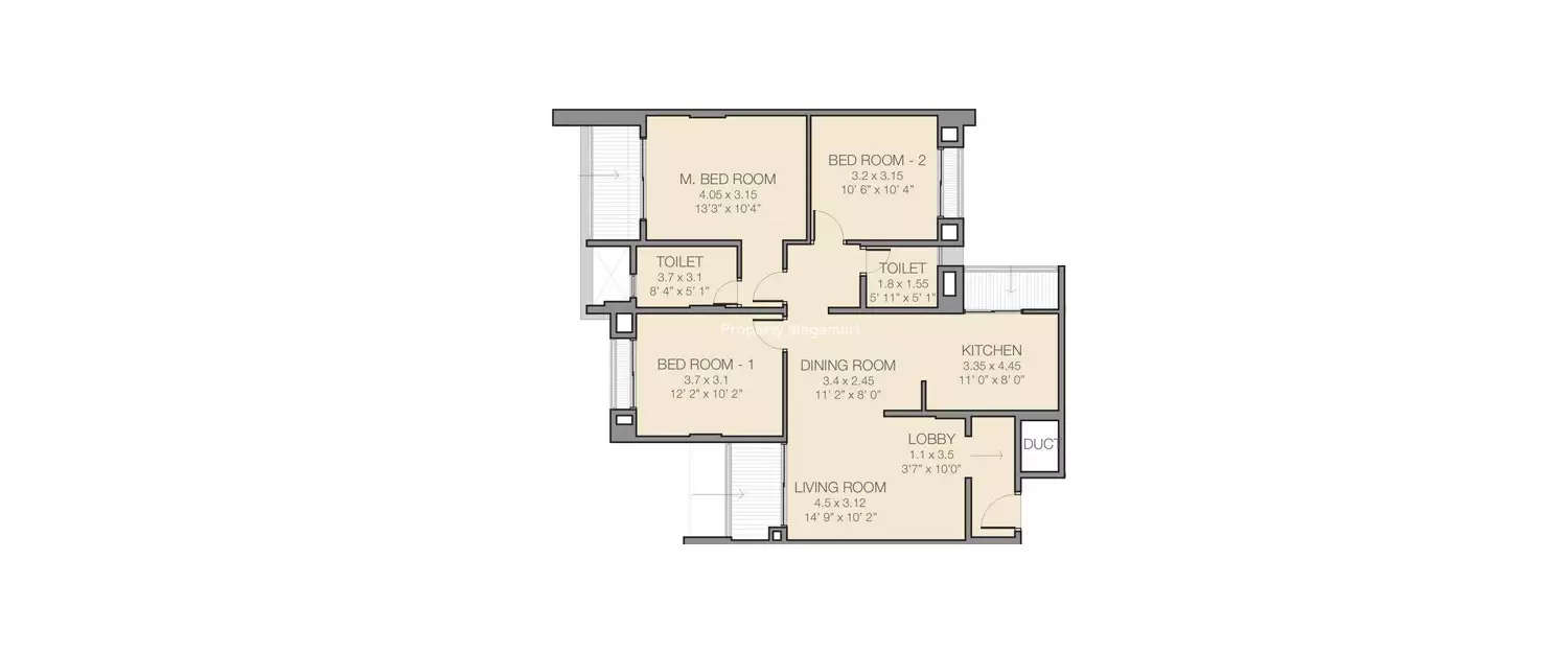 Floor plan for 3 BHK