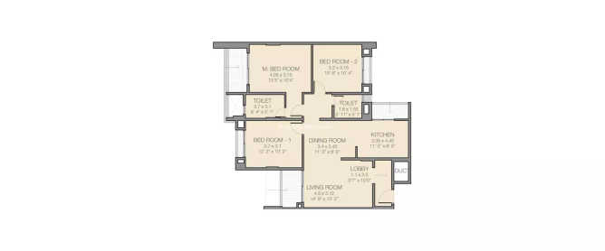 Godrej Prana Undri - Floor plan 3 BHK 784 Sq.ft