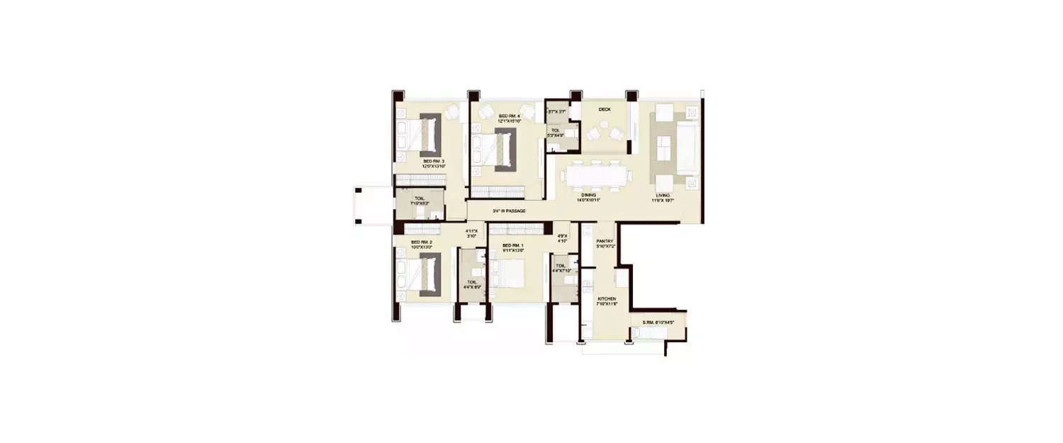 Floor plan for 4 BHK