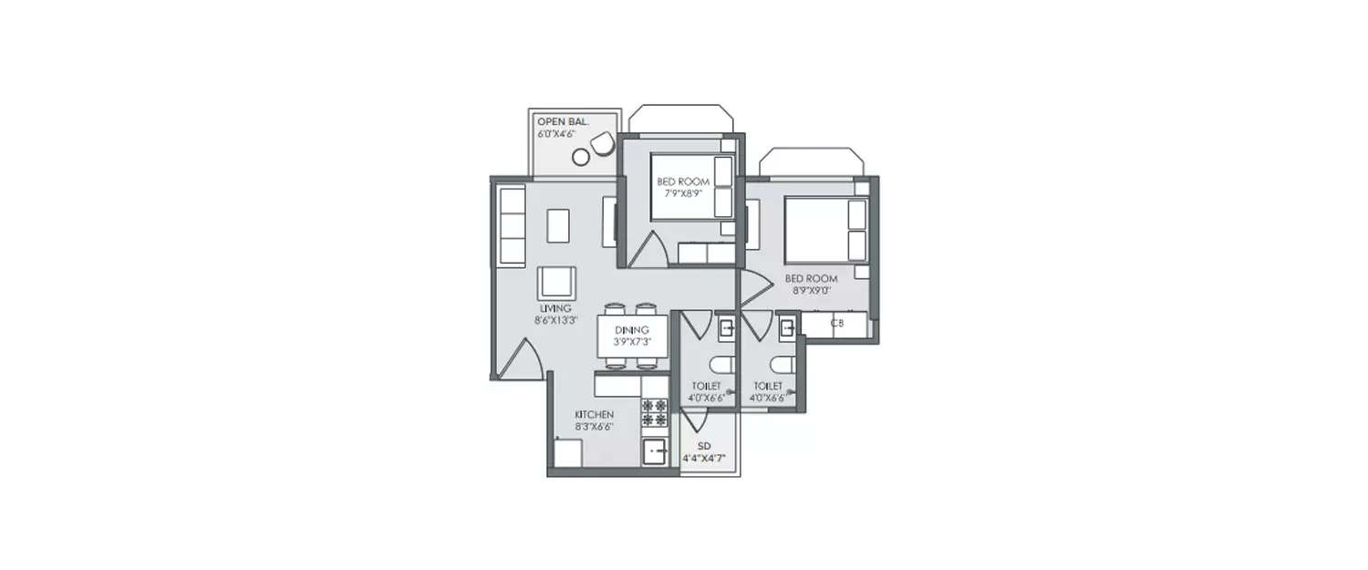 Floor plan for 2 BHK