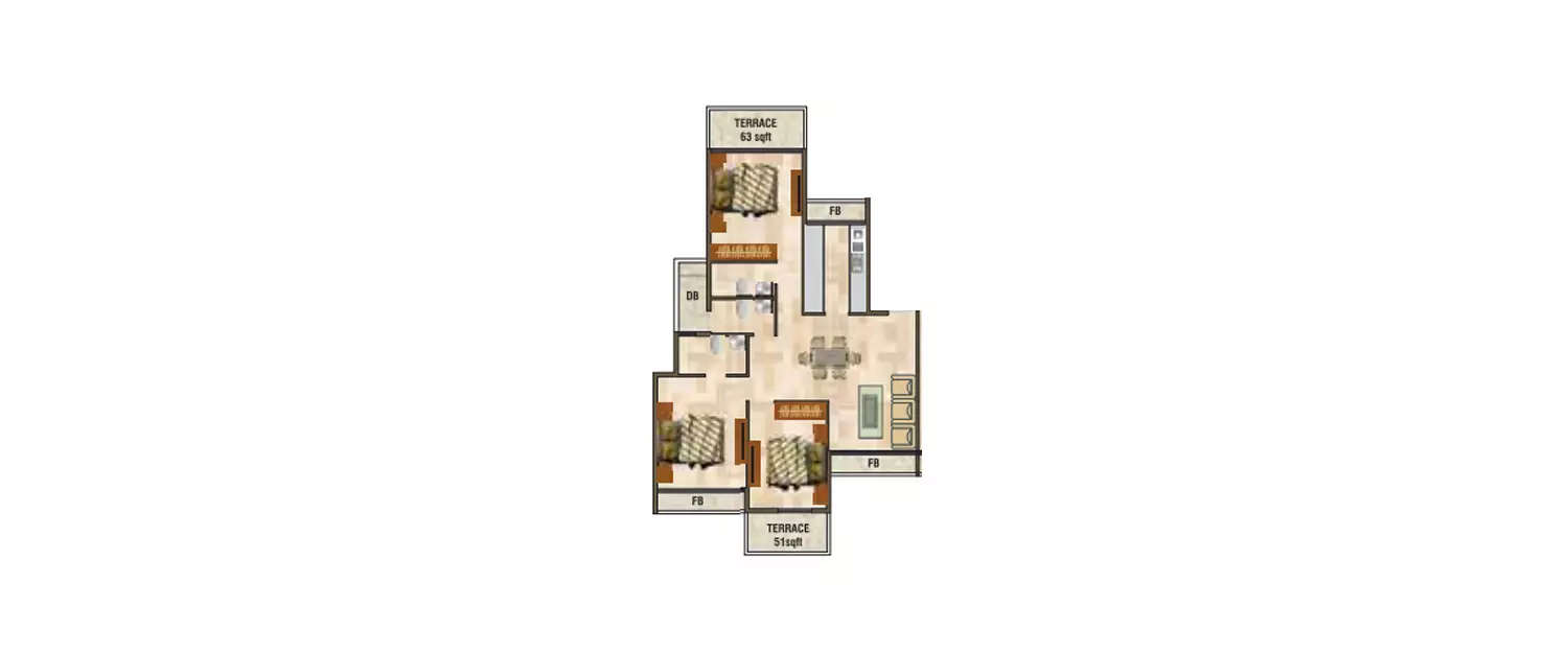 Floor plan for 3 BHK