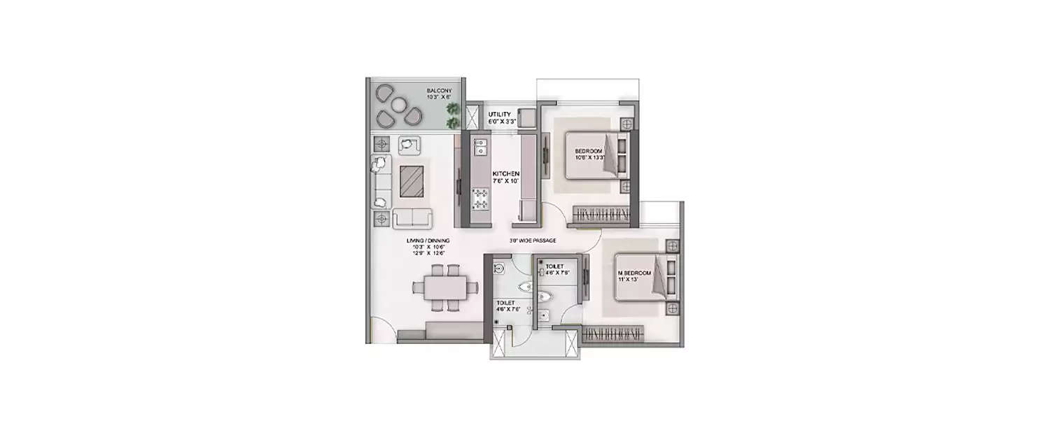 Floor plan for 2 BHK