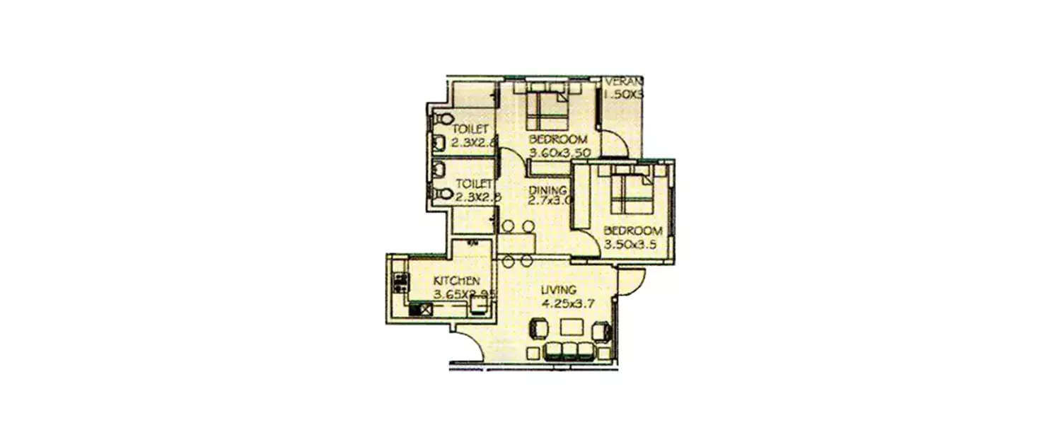Floor plan for 2 BHK