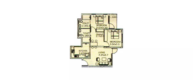 Paranjape Athashri Whitefield - Floor plan 2 BHK 1339 Sq.ft