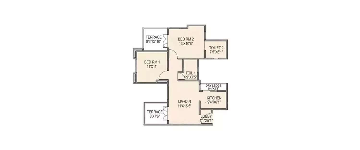 Floor plan for 2 BHK