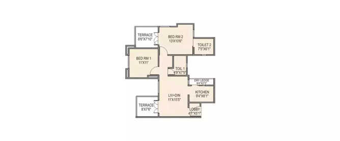 Paranjape Schemes Athashri Baner - Floor plan 2 BHK 791 Sq.ft