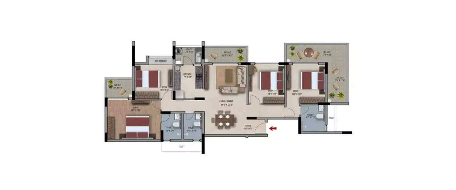Floor plan for 4 BHK