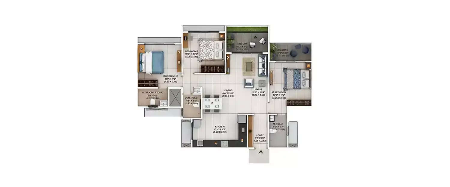 Floor plan for 3 BHK