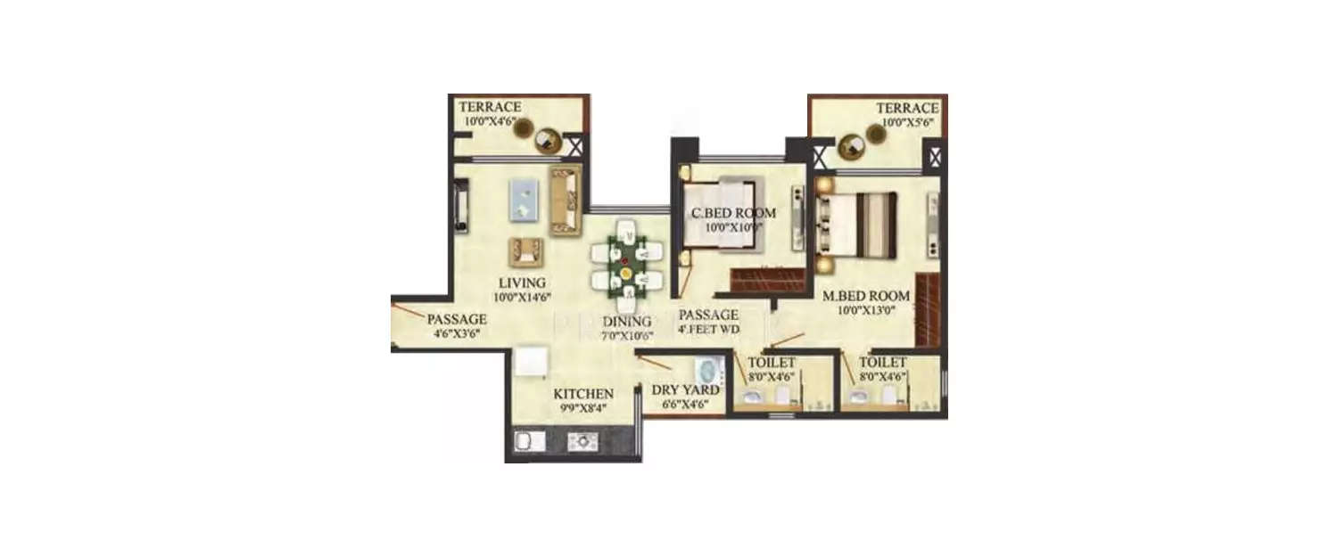 Floor plan for 2 BHK