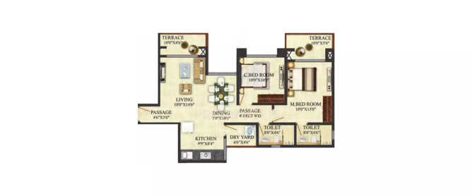 Puranik Aldea Baner - Floor plan 2 BHK 1094 Sq.ft