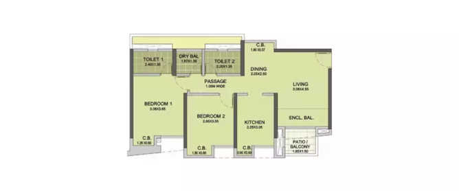 Puranik City Neral - Floor plan 2 BHK 515 Sq.ft