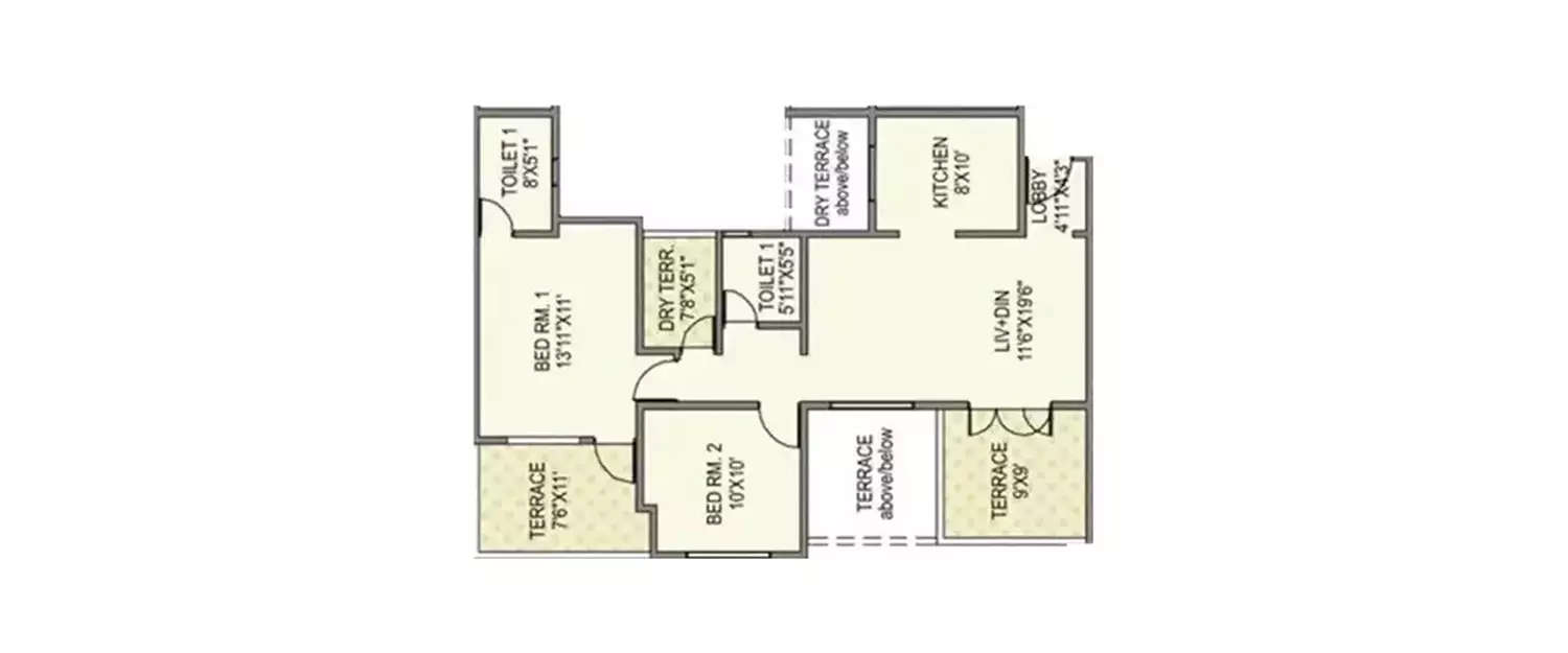 Floor plan for 2 BHK
