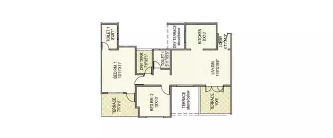 Paranjape Schemes Madhukosh Vadgaon Budruk - Floor plan 2 BHK 1260 Sq.ft