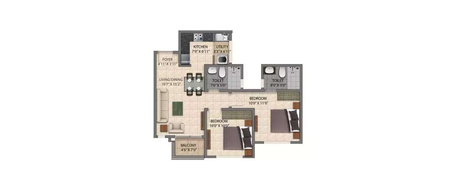 Floor plan for 2 BHK