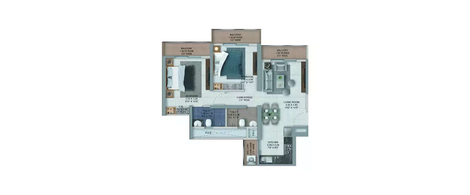 Floor plan for 2 BHK