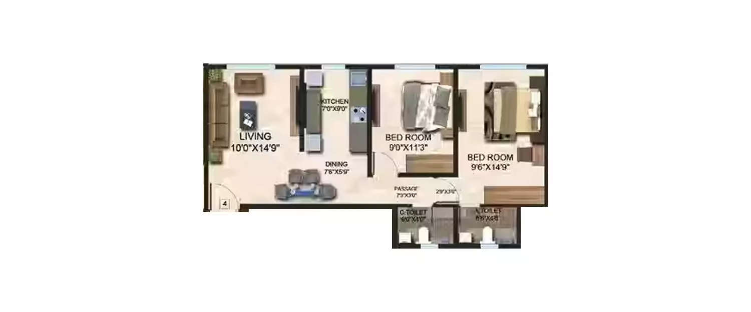 Floor plan for 2 BHK
