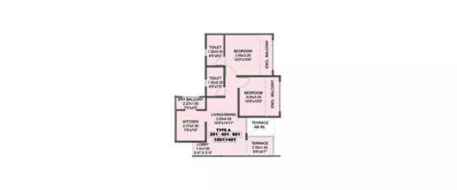 Kohinoor Coral Hinjewadi - Floor plan 2 BHK 494 Sq.ft