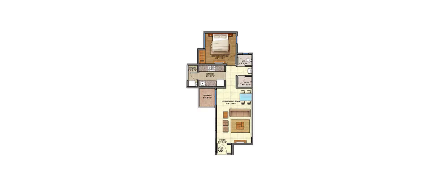 Floor plan for 1 BHK