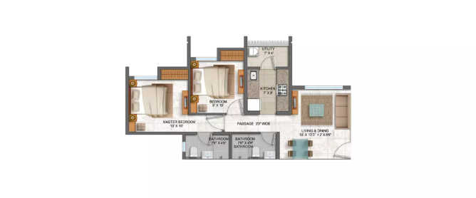 Lodha Prime Square Dombivali - Floor plan 2 BHK 587 Sq.ft