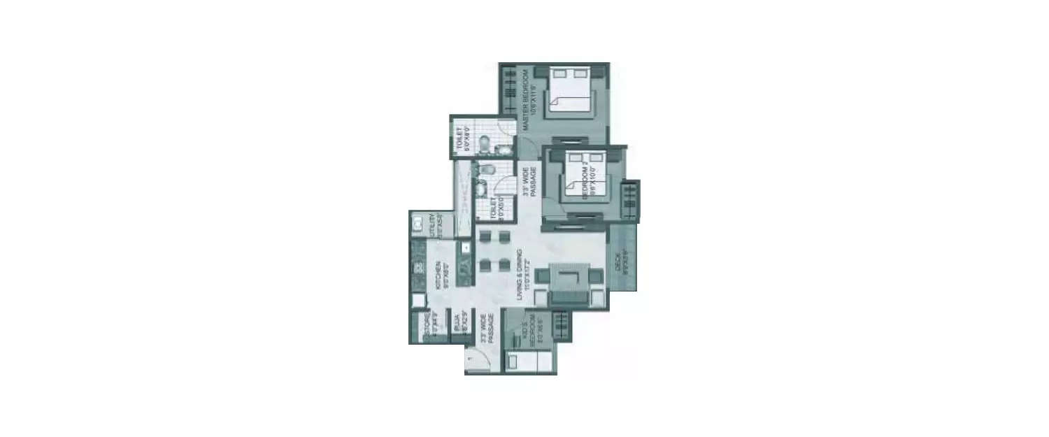 Floor plan for 3 BHK
