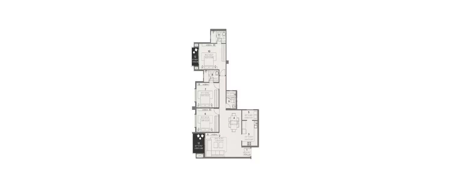 Floor plan for 3 BHK