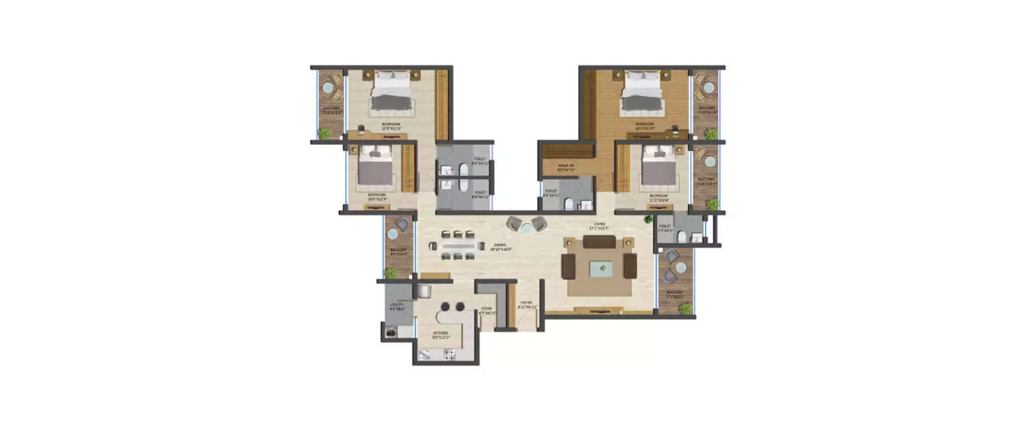Floor plan for 4 BHK