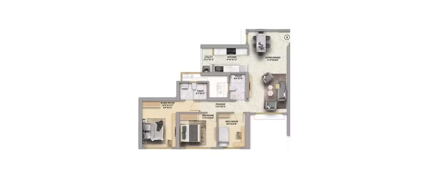 Floor plan for 3 BHK