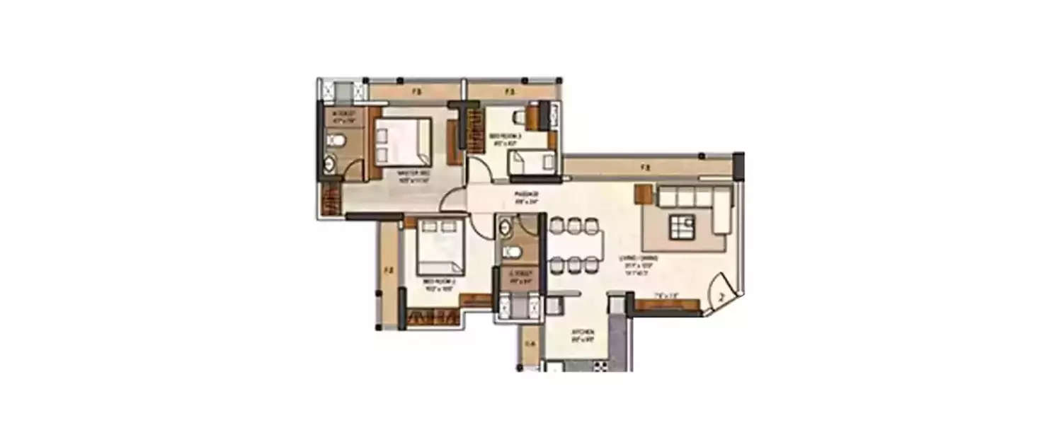 Floor plan for 3 BHK