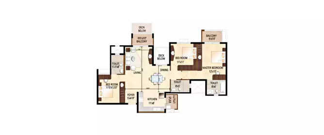 Purva High Crest Anjanapura - Floor plan 3 BHK 1498 Sq.ft