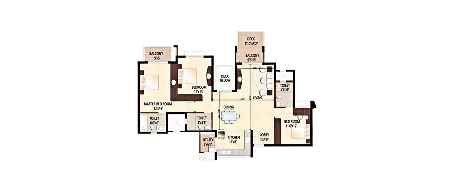 Floor plan for 3 BHK