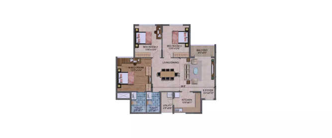 Purva Westend Garvebhavipalya - Floor plan 3 BHK 1326 Sq.ft