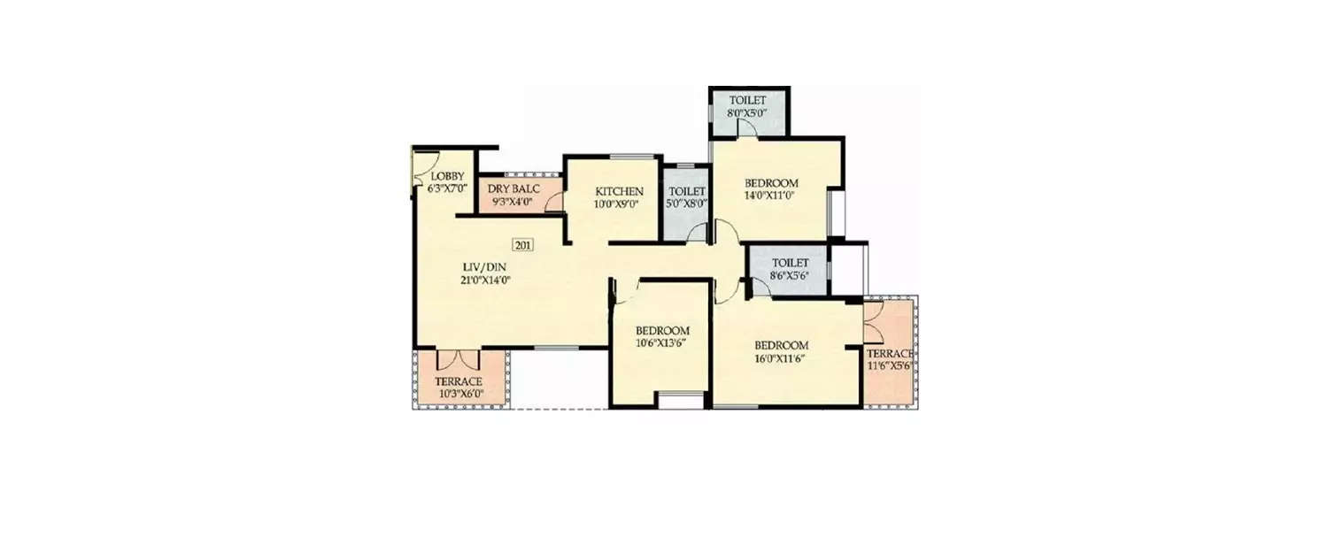Floor plan for 3 BHK