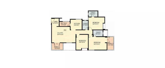 Nyati Ethos Undri - Floor plan 3 BHK 1407 Sq.ft