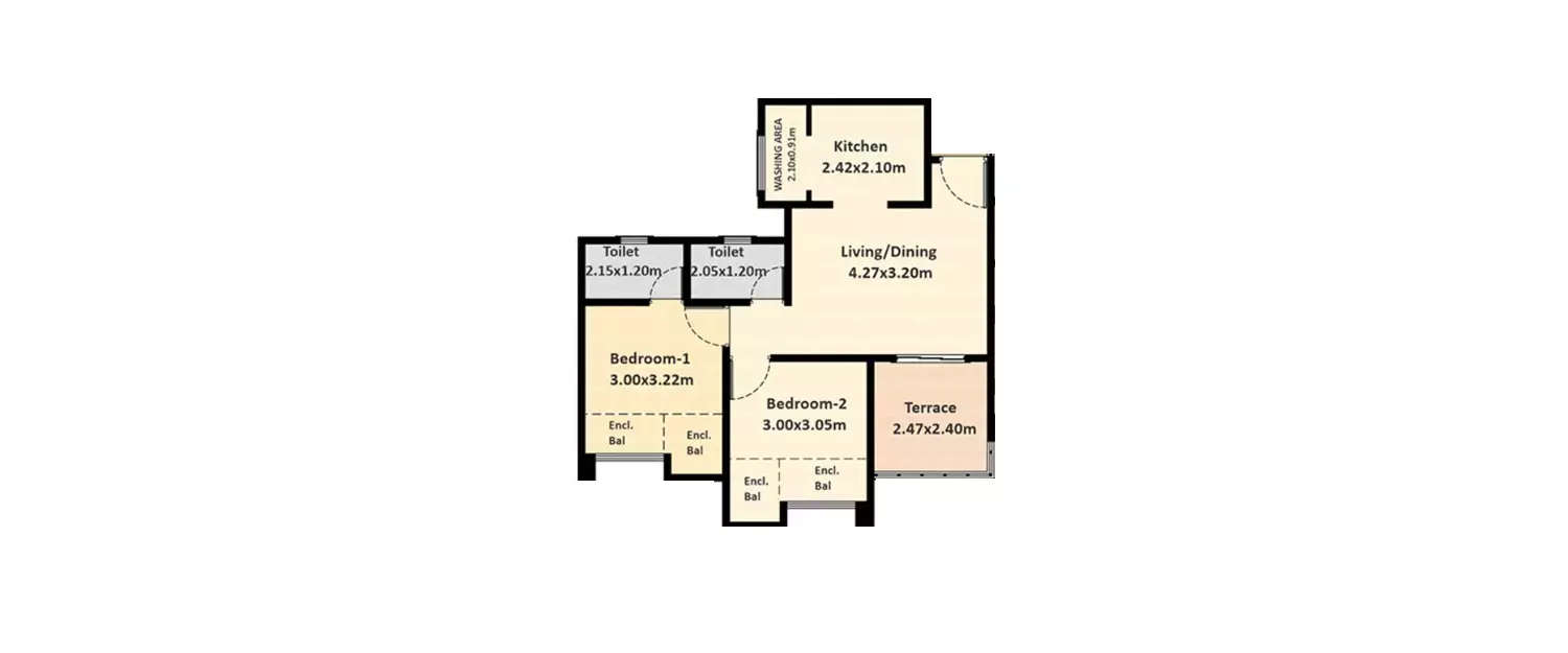 Floor plan for 2 BHK