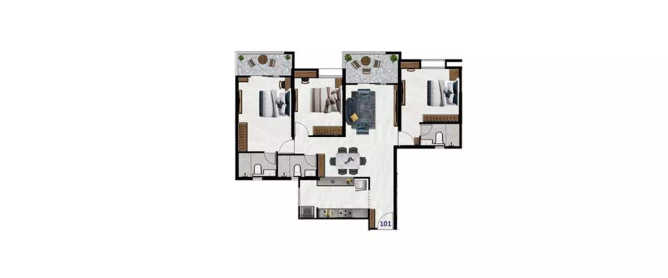 Nyati Embrace I Undri - Floor plan 3 BHK 794 Sq.ft