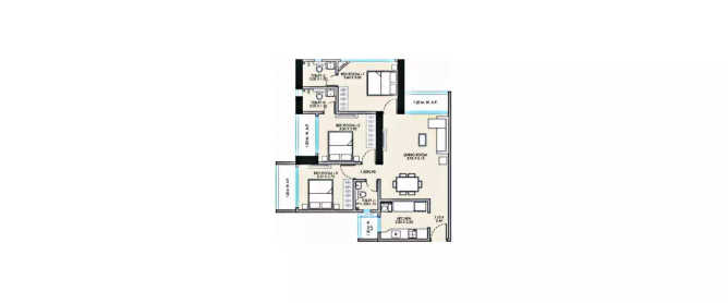 JP Codename Stay Close Andheri - Floor plan 3 BHK 780 Sq.ft