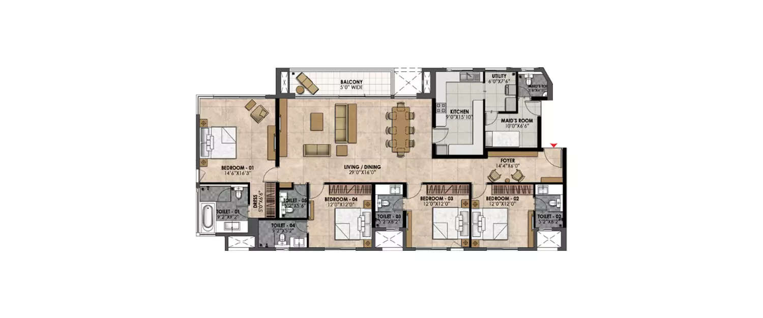 Floor plan for 4 BHK