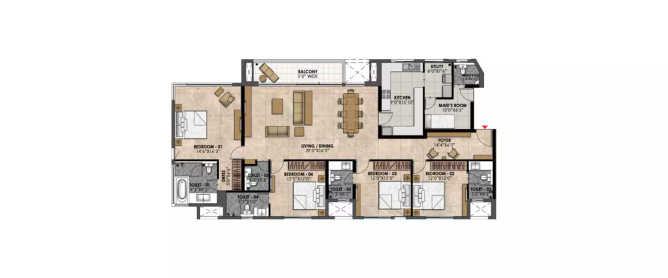 Prestige Fairfield Dollars Colony - Floor plan 4 BHK 1935 Sq.ft