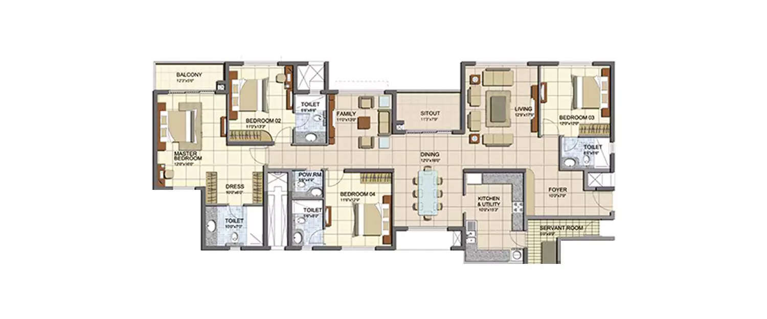 Floor plan for 4 BHK