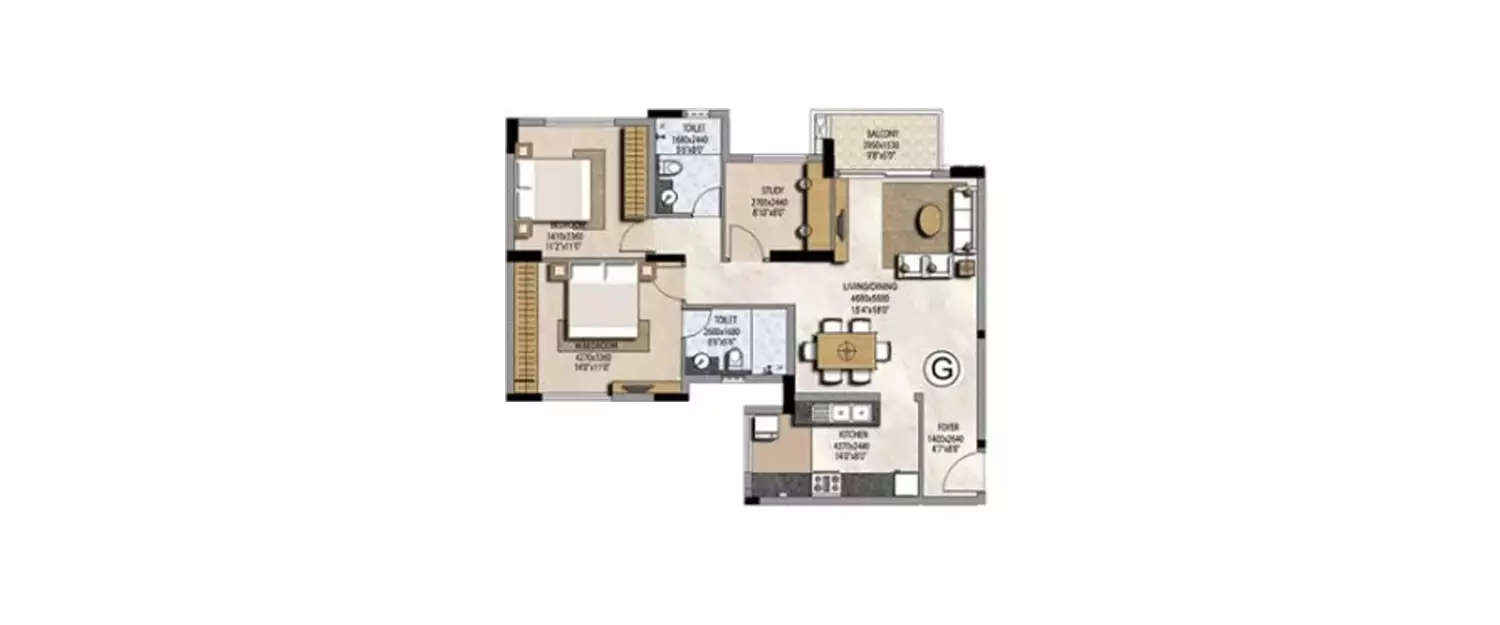 Floor plan for 2.5 BHK