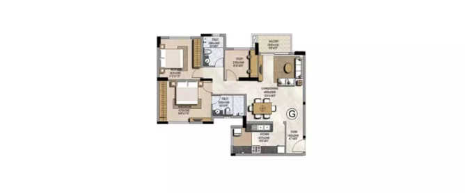 Prestige Misty Waters Hebbal - Floor plan 2.5 BHK 1333 Sq.ft