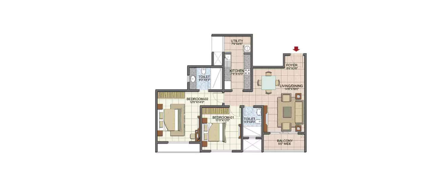 Floor plan for 2 BHK