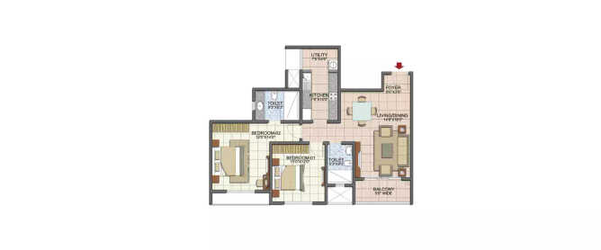 Prestige Song Of The South Yelenahalli - Floor plan 2 BHK 867 Sq.ft