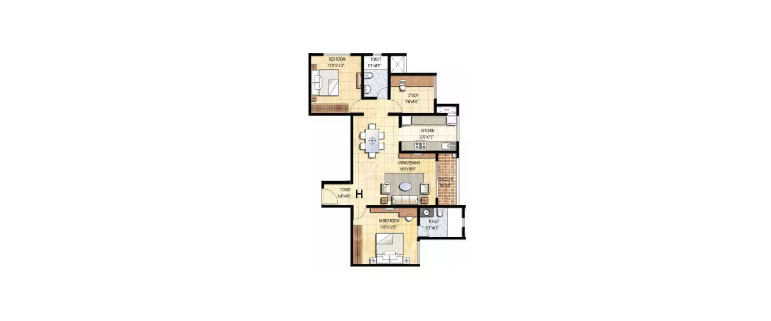 Floor plan for 2.5 BHK