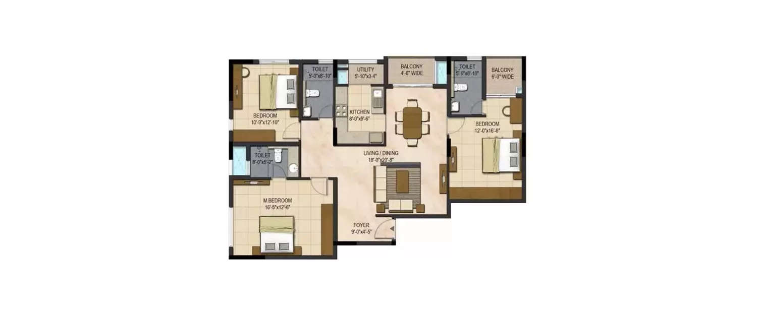 Floor plan for 3 BHK