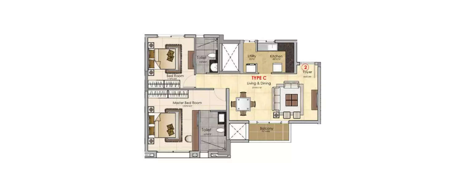 Floor plan for 2 BHK